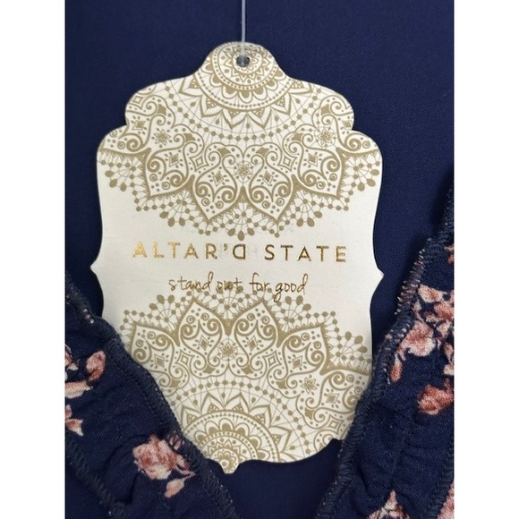 NWT ALTAR'D State‎ Pyper Navy Floral Ruffle V Neck Long Sleeve Mini Dress Medium - Picture 9 of 15